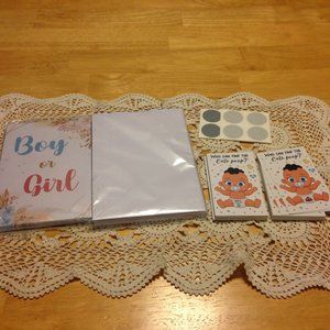 Cards for gender reveal party plus baby shower game